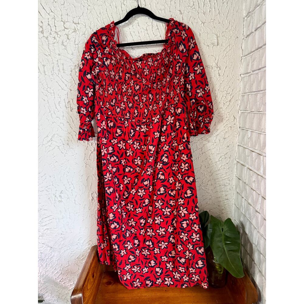 Who What Wear Red Floral Smocked Dress Puff Sleeve Boho 1X